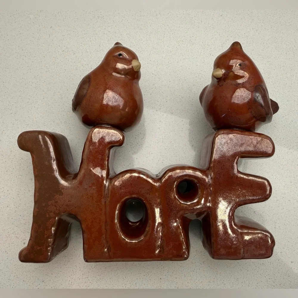 Vintage Pier 1 Glazed Ceramic Birds Figurine Hope